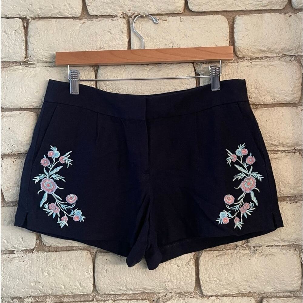 LOFT Riviera Floral Embroidered Navy Chino Shorts - Size 4